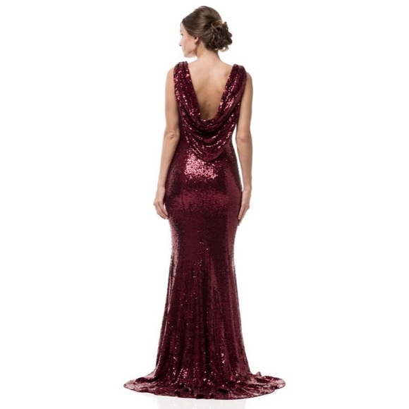 BURGUNDY SEQUIN EVENING GOWN - Picture 2 of 8